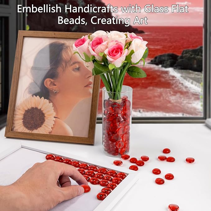 1LB Red Glass Marbles, Transparent and Smooth Flat Glass Beads - Image 5