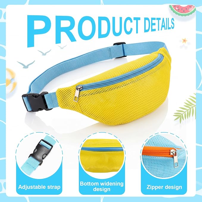 Hsei 2 Pcs Mesh Shell Bags for Beach Shelling Seashell Collecting Fanny Pack - Image 2