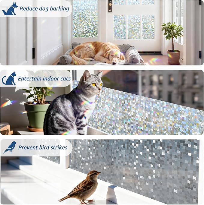 rabbitgoo Stained Glass Window Privacy Film, Mosaic Pattern, 17.5" x 78.7" | - Image 6