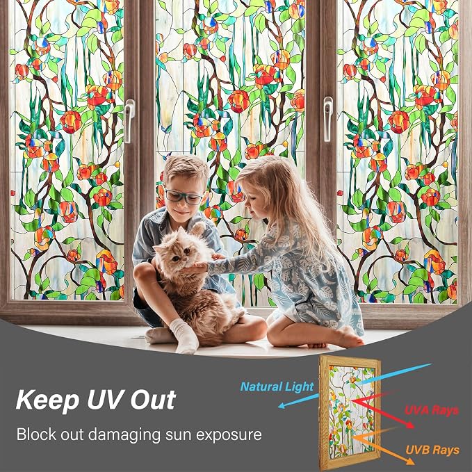 Kromapolis Window Privacy Film Stained Glass Faux 3D Rose Decorative UV Sun - Image 3