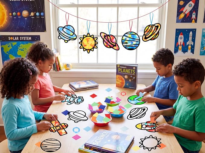 Renbuzhu 48PCS Solar System Space Paper Suncatchers DIY Project Kits, Back to - Image 5