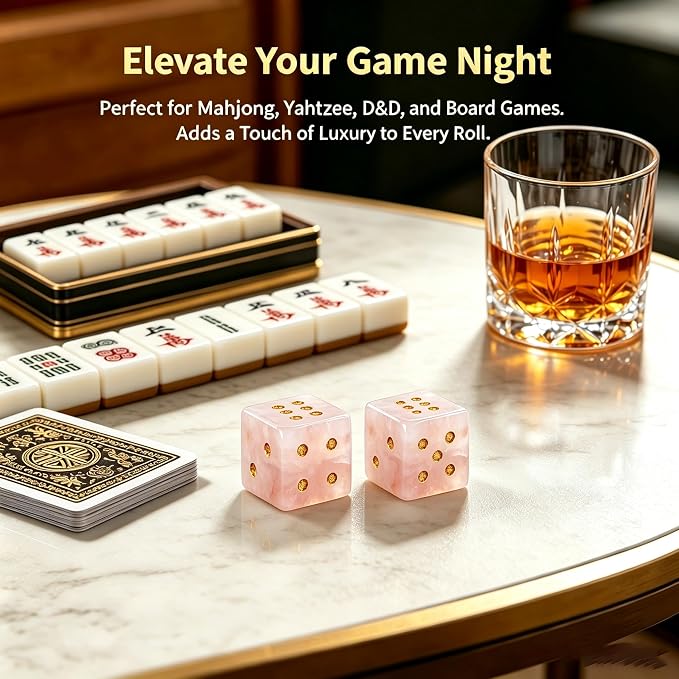 Natural Pink Stone Mahjong Dice Set of 2 - Image 5