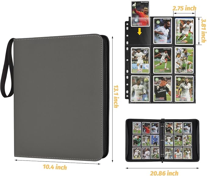 GERMUN 3 Ring 9 Pocket Zipper Card Binder, 720 Double Sided Standard PU Trading - Image 2