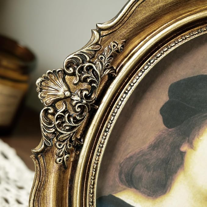 Cuspin 5x7 Picture Frame Gold Oval Frames, Vintage Bronze Hand-Crafted Resin - Image 4