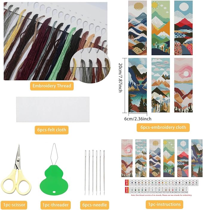 NEGEKFKX 6 Pcs Landscape Cross Stitch Bookmark Kit - Image 2