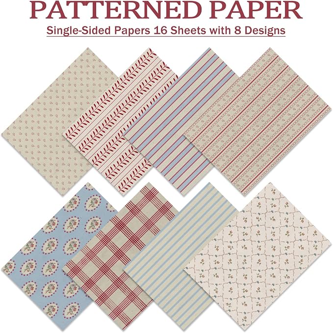 PRSTINCOL Scrapbook Paper, 16 Sheets 4.1x5.8 Inch Vintage Stripe Style - Image 3