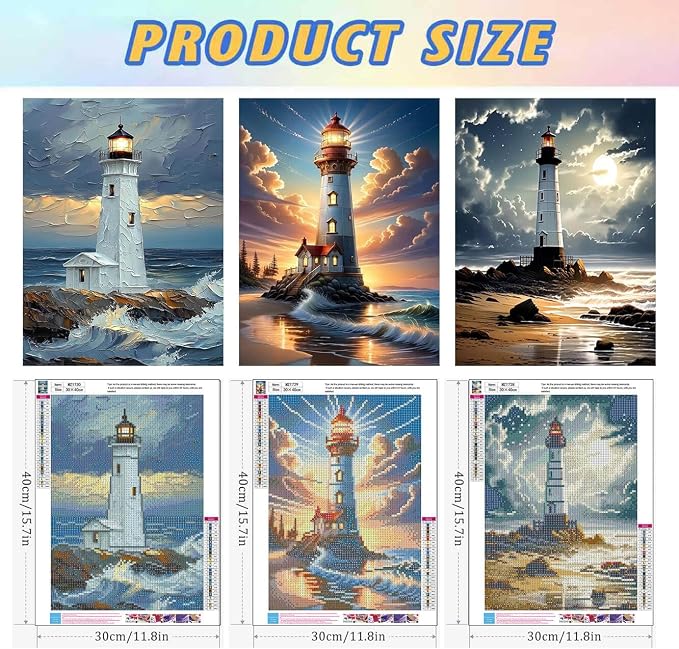 3 Pack Diamond Art Kits for Adults, 5D Lighthouse Diamond Painting Kits for - Image 4