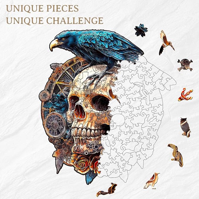 KAAYEE Wooden Puzzles for Adults, Raven & Mechanical Skull Wooden Jigsaw Puzzle - Image 7