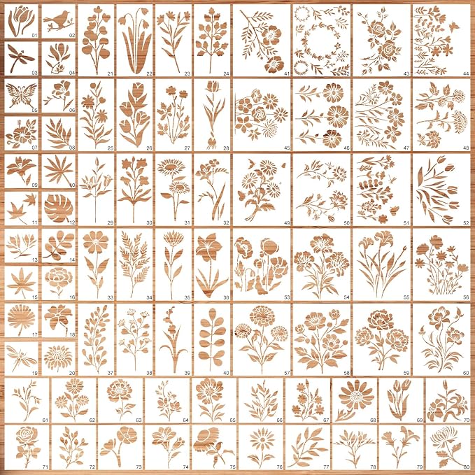 80Pcs Stencils for Painting, Stencils for Crafts Reusable Flower Wall Stencils by WSICSE