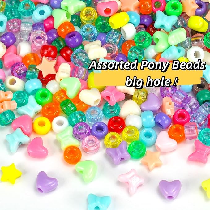 1000+PCS Assorted Pony Beads for Bracelets, 9mm Acrylic Rave Kandi Bead Bulk - Image 5