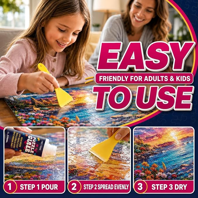 Jigsaw Puzzle Glue Clear with Applicators, No Yellowing Puzzle Saver - Image 3