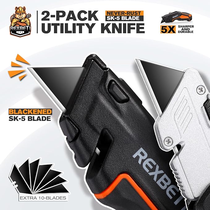 REXBETI 2-Pack Utility Knife, SK5 Heavy Duty Retractable Box Cutter - Image 2
