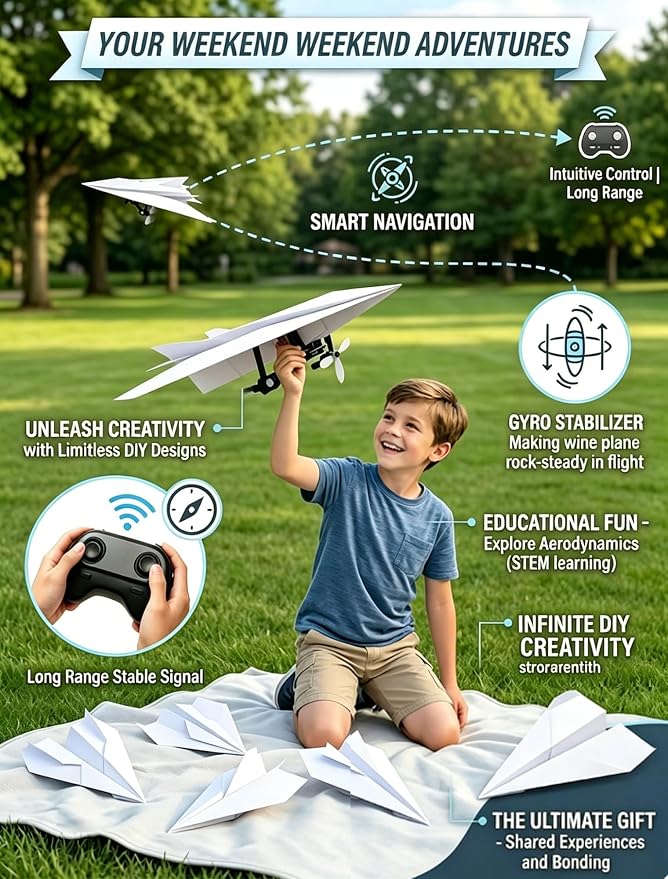 Rc Paper Airplane Kit with Gyro Stabilizer, DIY Model Airplanes Launcher - Image 2