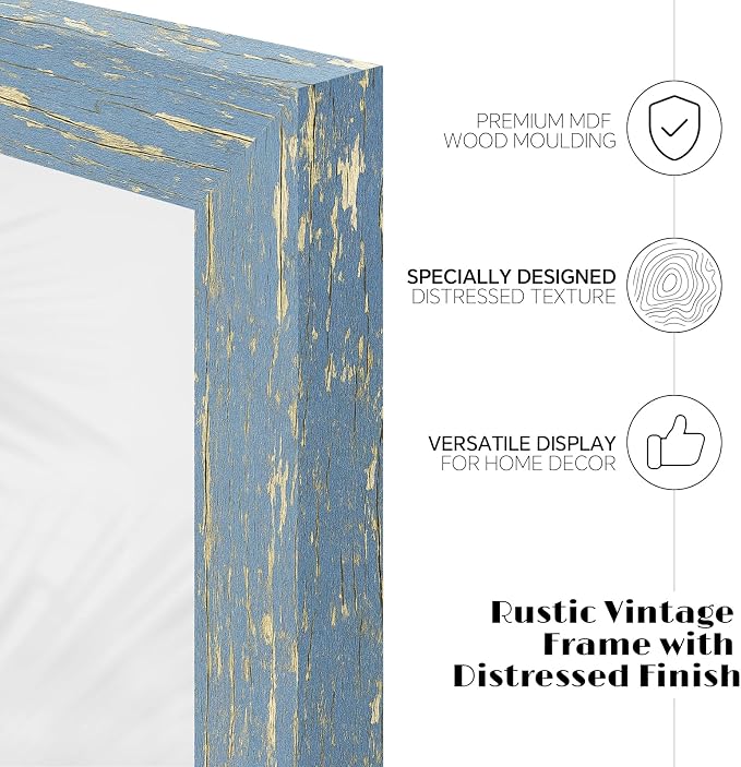 puthiac 4x6 Rustic Farmhouse Picture Frame, Denim Blue, 1 Pack | Distressed MDF - Image 3