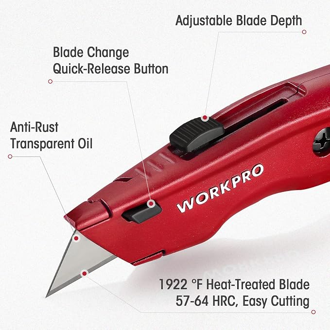 WORKPRO Premium Utility Knife, Retractable All Metal Heavy Duty Box Cutter - Image 2