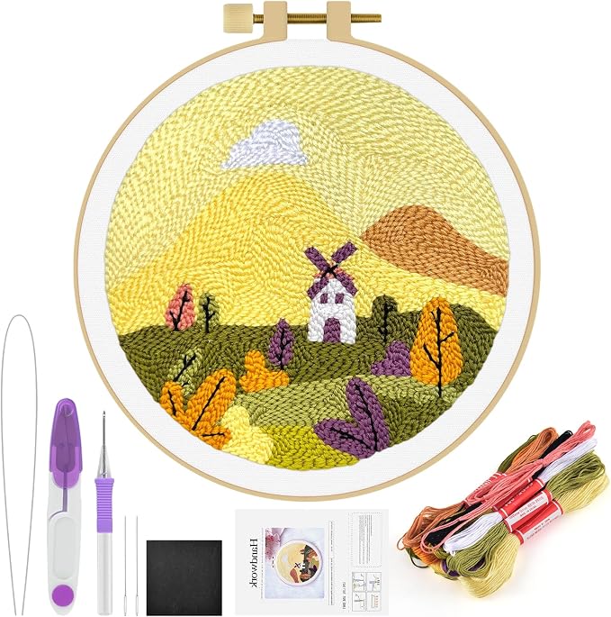 ERKOON Punch Needle Kit Adults Beginners, DIY Easy Landscapes Embroidery Set by ERKOON