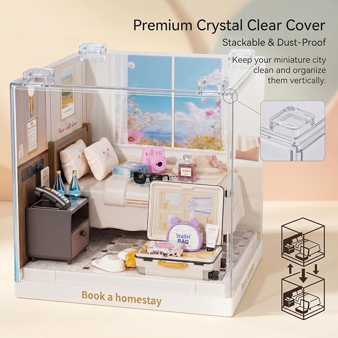 Cozy Hotel Room Miniature House Kit, Plastic DIY Dollhouse - Image 3