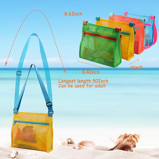 MUYIZI Mesh Beach Bag for Shells Collecting 4 Pack, Shell Bags for Beach - Image 5