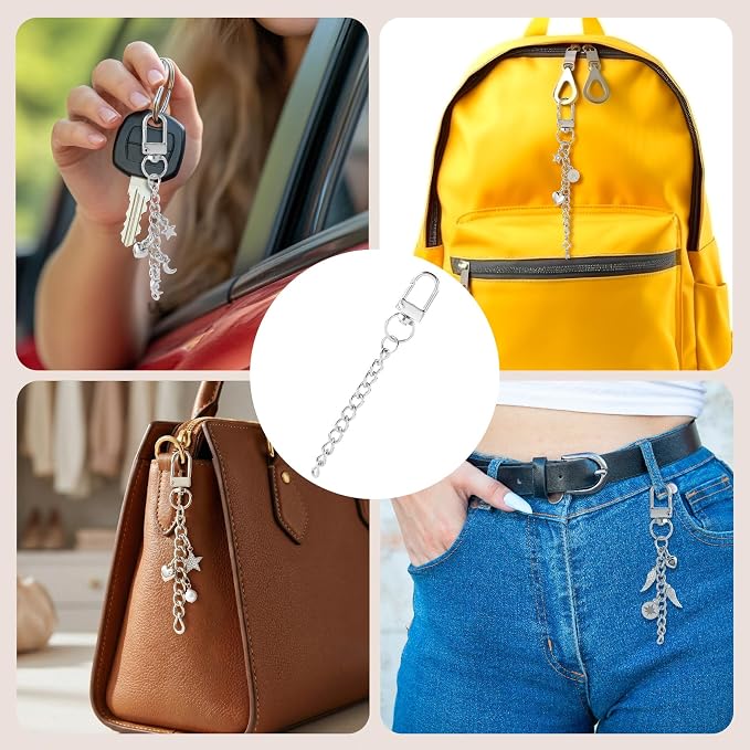 20pcs Silver Keychain Making Kit, Key Ring Swivel Snap Hook Chains, Alloy - Image 3