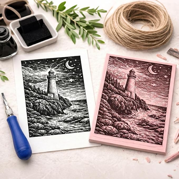 Falling in Art Linocut Kit for Printmaking, Rubber Stamp Carving Printing Kit - Image 7