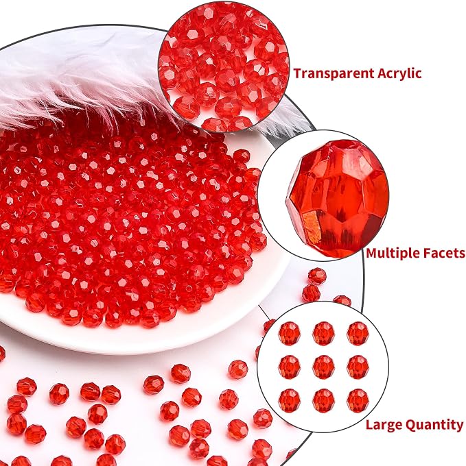 BONNY BOXX 1000pcs 6mm Acrylic Faceted Round Crystal Beads Transparent Red - Image 2
