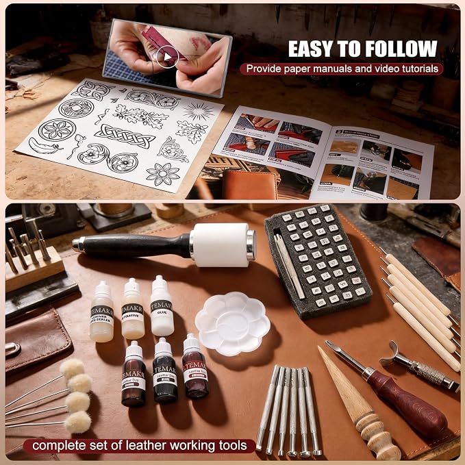 Leather Working Kit with Cowhide and Paint Set | Men's Wallet DIY Kit, Leather - Image 6