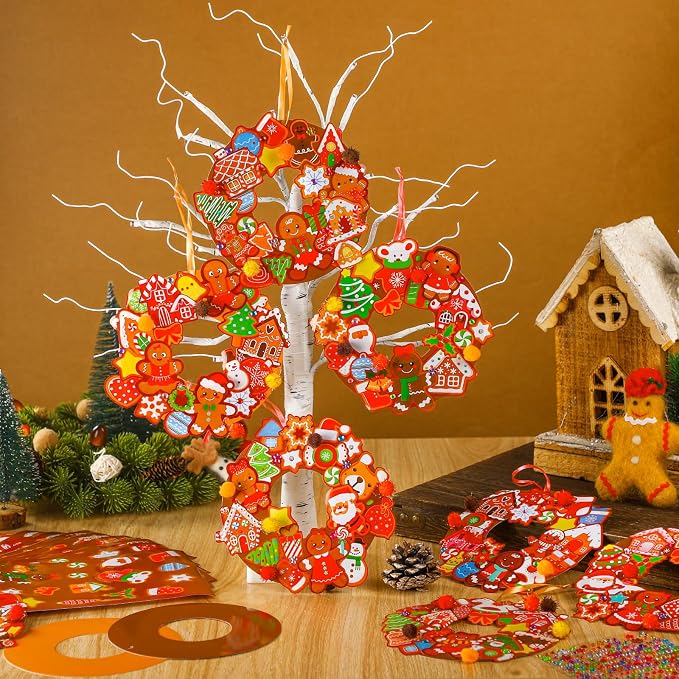 Hollowfly 48 Sets Christmas Wreath Craft Kits DIY Gingerbread Man Wreath - Image 5