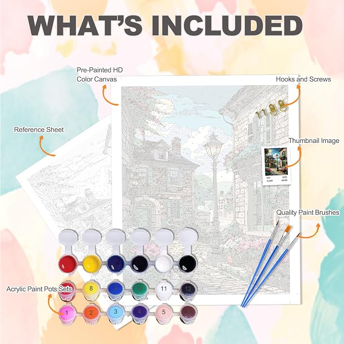 PHANTASYART Peaceful Street Paint by Numbers Kit - Image 5
