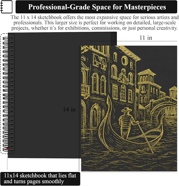 SuFly Black Paper Drawing Pad, 60 Sheets Large Sketch Book 11x14, Spiral Bound - Image 2