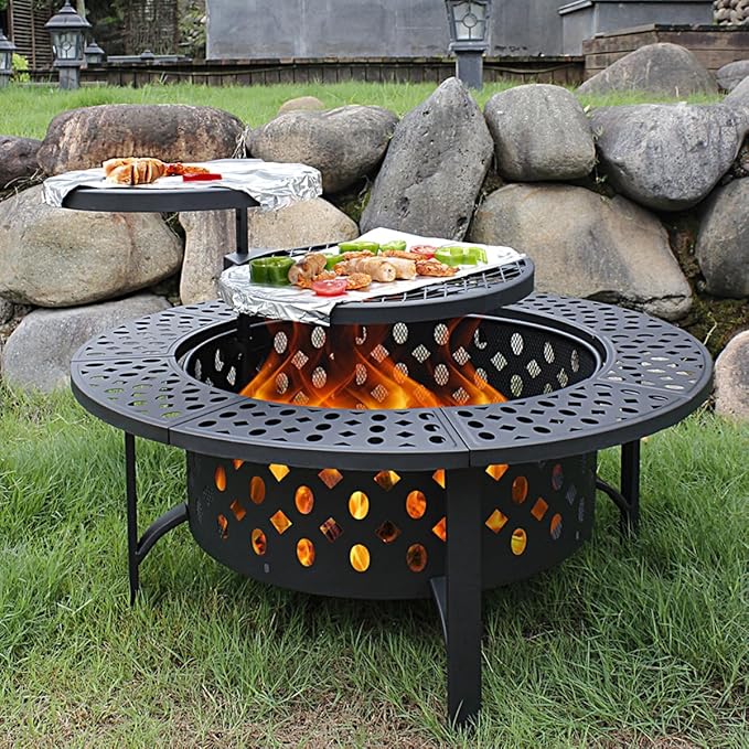 OutVue 42 Inch Fire Pit with 2 Grills, Extra Large Wood Burning Fire Pits by OutVue-EmbracetheGreatOutdoors