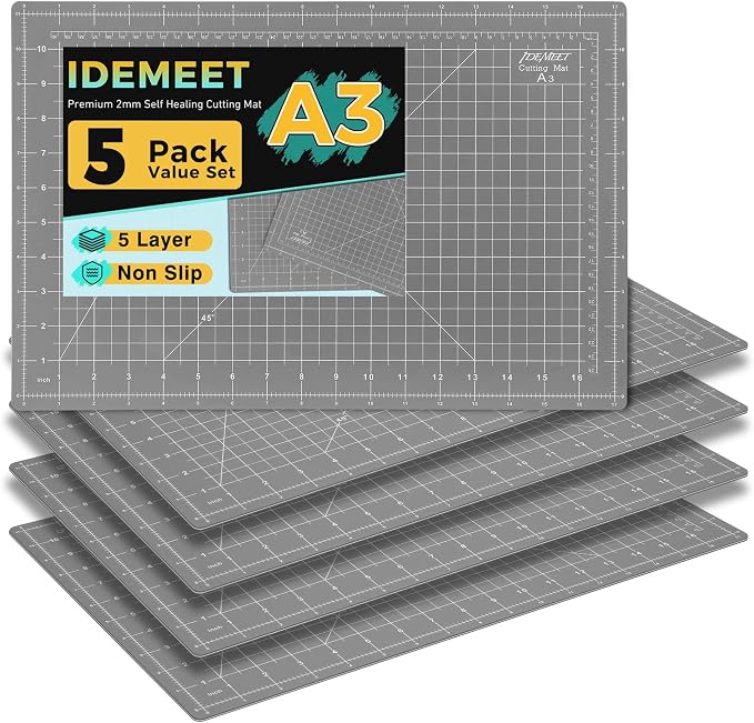 Premium 5 Pcs Self Healing Cutting Mat 18'' x 12'', A3 Non-slip Sewing Mat by IDEMEET
