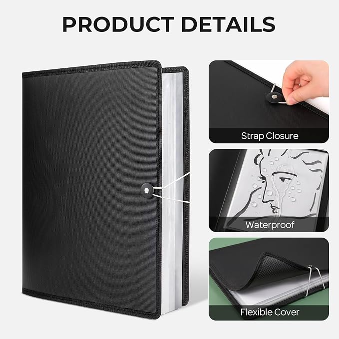 Nicpro 18"x24" Art Portfolio, 30 Pockets Display 60 Pages Art Portfolio Folder - Image 6