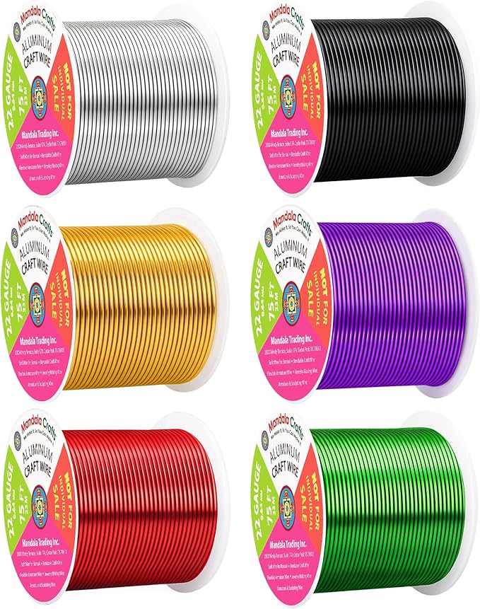 Mandala Crafts 22 GA Silver Black Red Assorted Anodized Aluminum Craft Wire | by MandalaCrafts
