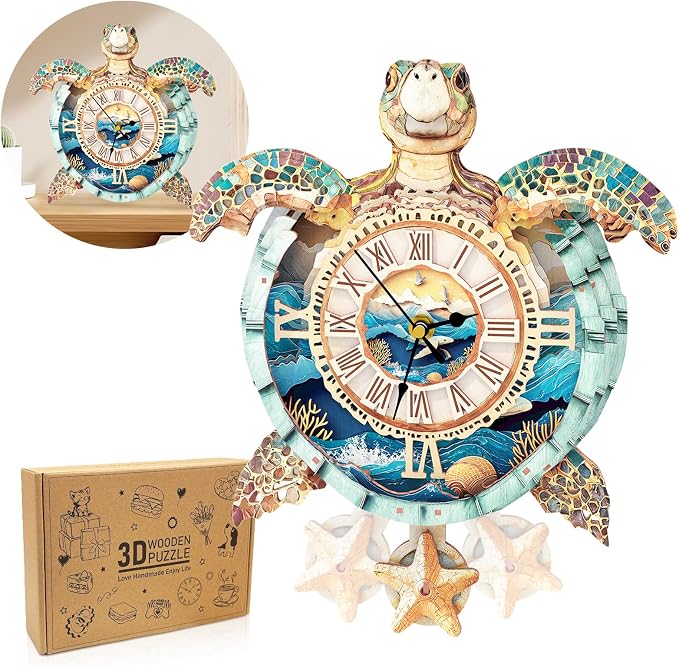 3D Puzzles for Adults Clock-Turtle Design Model Kit-Mechanical DIY Pendulum by Cutywood