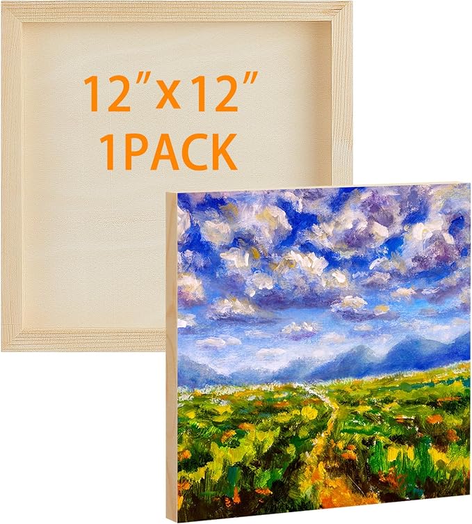Barydat 1 Pack Wood Canvas Board 12 x 12 Unfinished Wood Canvas Wooden Panel by home