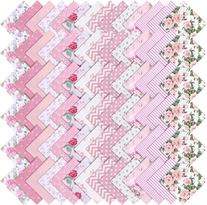 168 Pcs Pink Charm Packs for Quilting 5″ Cotton Quilting Fabric Bundles | 5″ by Unknown