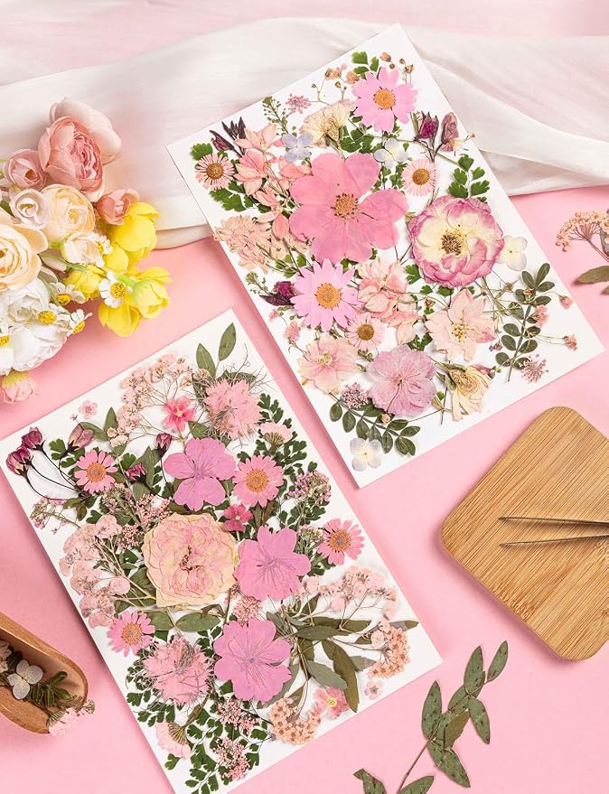 80pcs Pink Pressed Flowers Bulk, Romantic Dried Flower Leaves, Natural Pressed - Image 4