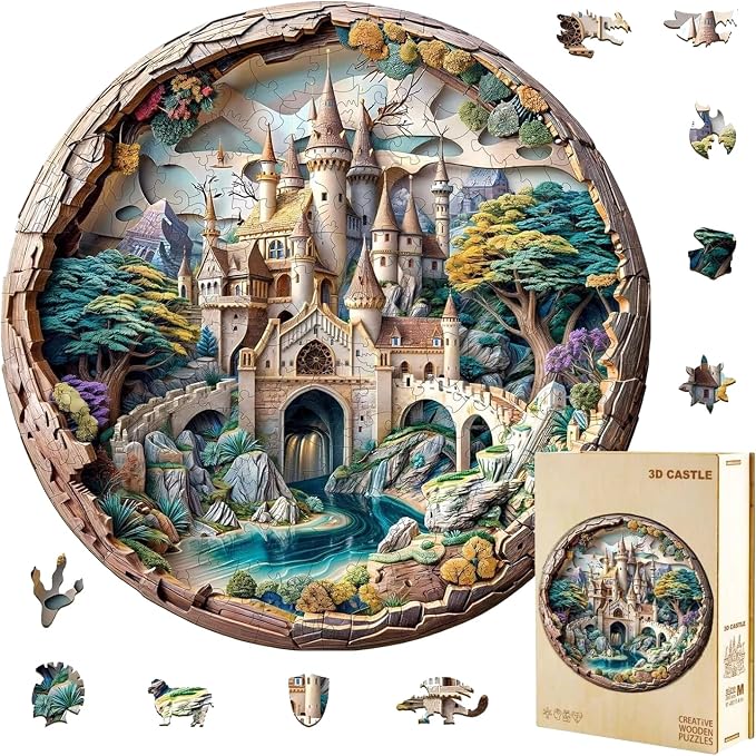 Wooden Puzzles Adults, 3D Castle Wooden Puzzles 100 Pieces, Unique Animal by Jollitot