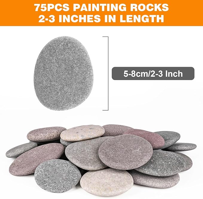 River Rocks for Painting 75 Pcs Large 2-3 Inch Flat Smooth Painting Stones - Image 2