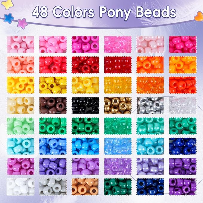 QUEFE 1900pcs, 48 Colors, Pony Beads Bracelet Making Kit, Rainbow Kandi Beads - Image 3