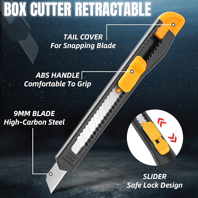 16 Pack Box Cutter Retractable, 9mm Wide Utility Knife, Box Opener, Disposable - Image 3