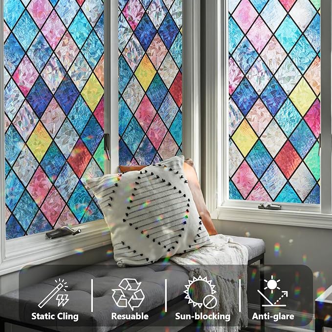 Window Privacy Film Stained Glass 17.5" x 78.7" Rainbow | Static cling – no glue - Image 6