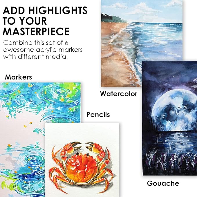 Grabie 6 White Acrylic Paint Markers, 0.7mm Extra Fine Tip Acrylic Paint Pens - Image 6