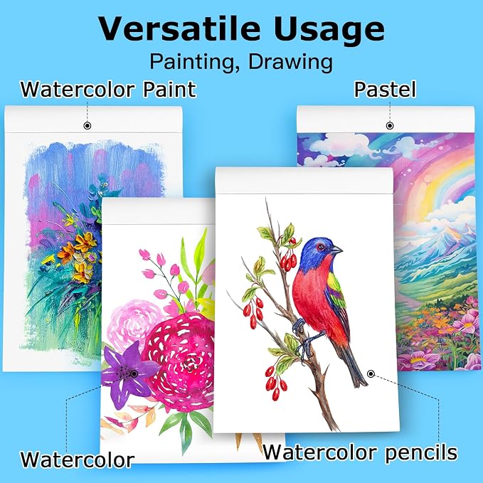 Watercolor Paper Pad 9x12, 140lb/300gsm Cold Press Drawing Paper, 20 Sheets - Image 5