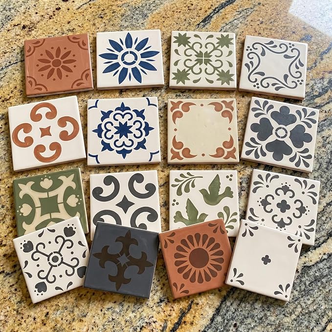 Yuanchu 16 Pack Tile Stencil Set, Reusable Spanish Mexican Talavera Stencils - Image 5