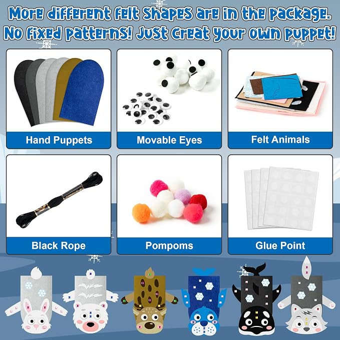 WATINC 6Pcs Hand Puppet Making Kit, Art Craft Felt Sock Puppet Toys, Creative - Image 3