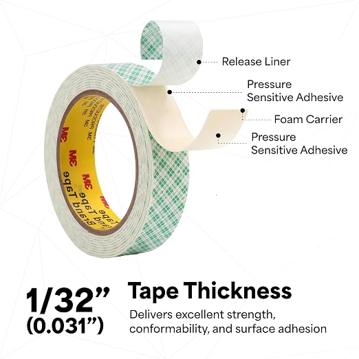 3M 4032 Double Coated Urethane Foam Tape, 1 in x 5 yd, 1 Roll - Image 3