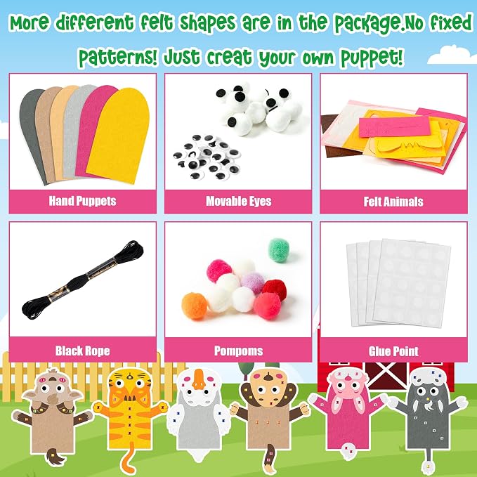 WATINC 6Pcs Hand Puppet Making Kit, Art Craft Felt Sock Puppet Toys, Creative - Image 3