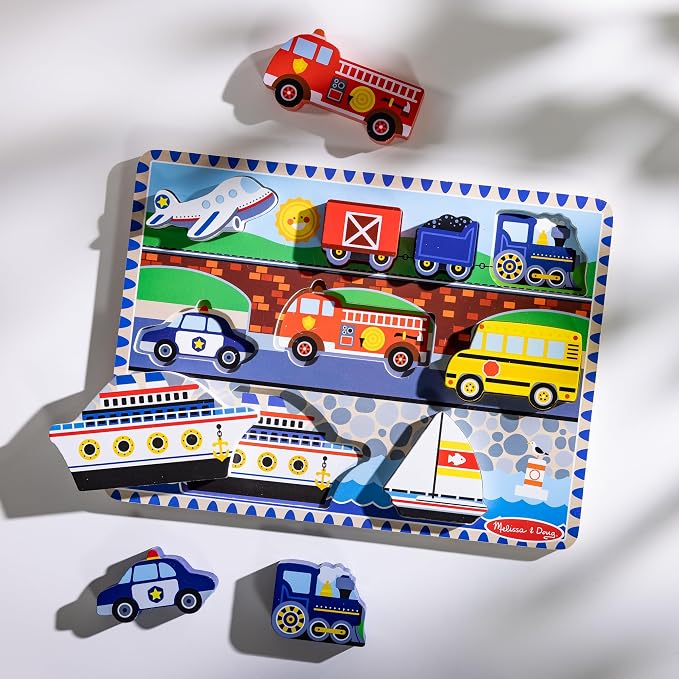 Melissa & Doug Vehicles Wooden Chunky Puzzle, Educational Screen Free Activity - Image 9