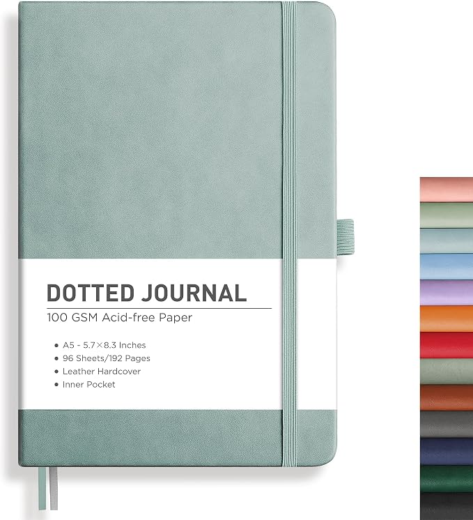 RETTACY Dotted Journal Notebook, 192 Pages, A5 Medium Size | Leather Hardcover by RETTACY